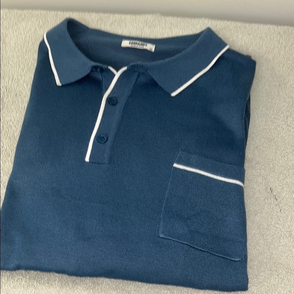 Coofandy Size XL Soft Blue Polo Shirt with White Trim. NWOT.